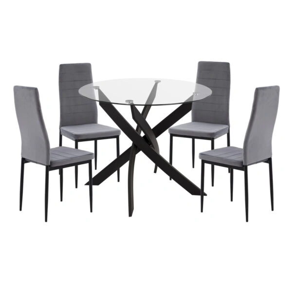 ΣΕΤ ΤΡΑΠΕΖΑΡΙΑΣ 5ΤΜΧ LADY HM21199.01 ΓΥΑΛΙ--ΜΕΤΑΛΛΟ ΣΕ ΜΑΥΡΟ & ΒΕΛΟΥΔΟ ΓΚΡΙ