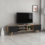 Έπιπλο Τηλεόρασης SKOPELOS Καρυδιά/Μαύρο 160x30x40cm