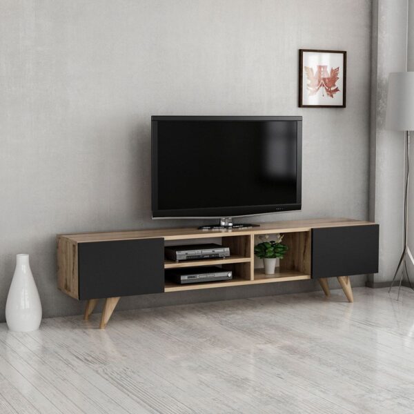 Έπιπλο Τηλεόρασης SKOPELOS Καρυδιά/Μαύρο 160x30x40cm