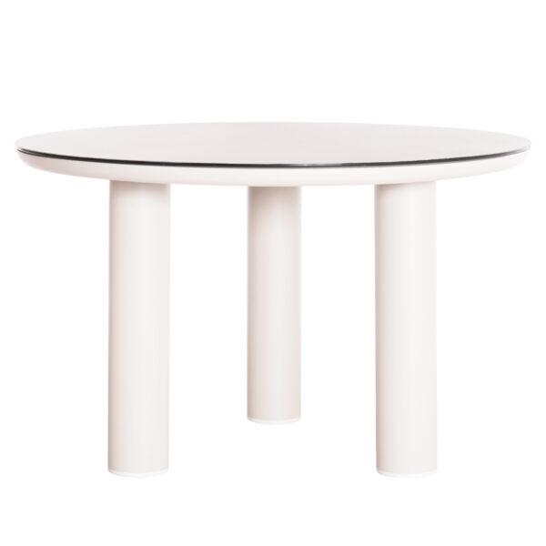 ΤΡΑΠΕΖΙ ΑΛΟΥΜΙΝΙΟΥ DOSUN HM6201.02 ΚΡΕΜ ΣΚΕΛΕΤΟΣ-3D PRINT ΓΥΑΛΙ-ΚΕΡΑΜΙΚΟ LOOK Φ120εκ