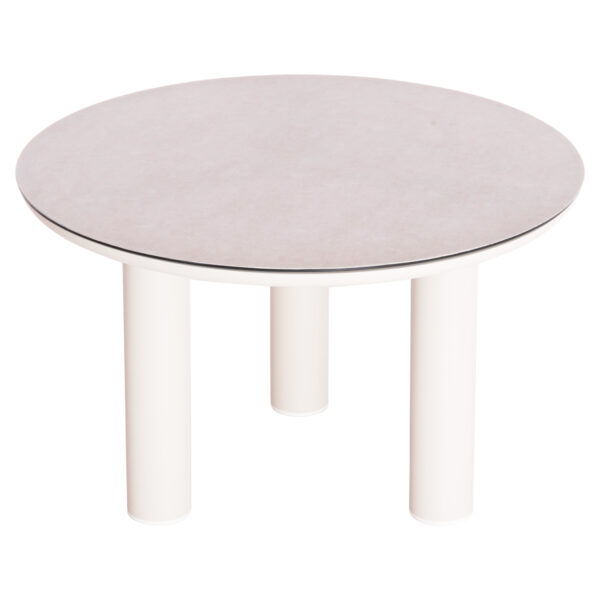 ΤΡΑΠΕΖΙ ΑΛΟΥΜΙΝΙΟΥ DOSUN HM6201.02 ΚΡΕΜ ΣΚΕΛΕΤΟΣ-3D PRINT ΓΥΑΛΙ-ΚΕΡΑΜΙΚΟ LOOK Φ120εκ