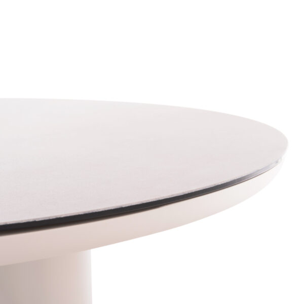 ΤΡΑΠΕΖΙ ΑΛΟΥΜΙΝΙΟΥ DOSUN HM6201.02 ΚΡΕΜ ΣΚΕΛΕΤΟΣ-3D PRINT ΓΥΑΛΙ-ΚΕΡΑΜΙΚΟ LOOK Φ120εκ