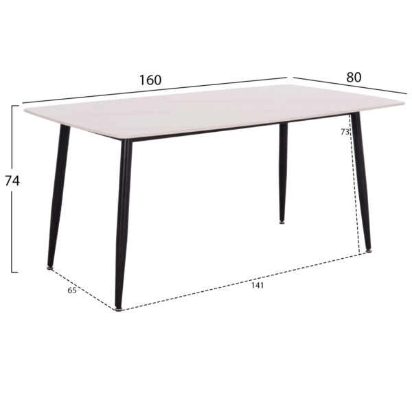 ΤΡΑΠΕΖΙ RAVEN HM18150.01 ΚΕΡΑΜΙΚΟ TOP ΛΕΥΚΟ ΜΑΡΜΑΡΟ-ΜΑΥΡΟ ΜΕΤΑΛΛΟ 160x80x74Υεκ.