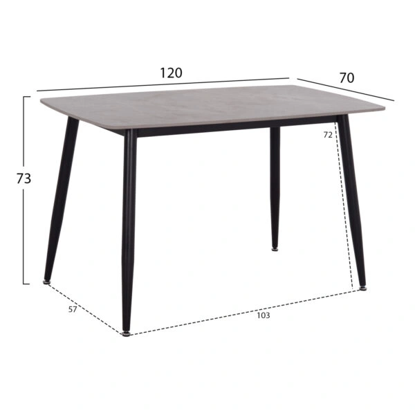 ΤΡΑΠΕΖΙ RAVEN HM9854.13 ΚΕΡΑΜΙΚΟ TOP ΓΚΡΙ ΜΑΡΜΑΡΟ-ΜΑΥΡΟ ΜΕΤΑΛΛΟ 120x70x73Υεκ.