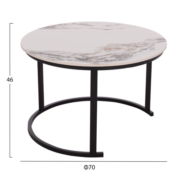 ΤΡΑΠΕΖΙ ΣΑΛΟΝΙΟΥ 2ΤΜΧ TALOS HM18140.03 ΛΕΥΚΟ ΜΕ ΚΑΦΕ ΝΕΡΑ ΚΕΡΑΜΙΚΟ TOP Φ70x45,5Υ