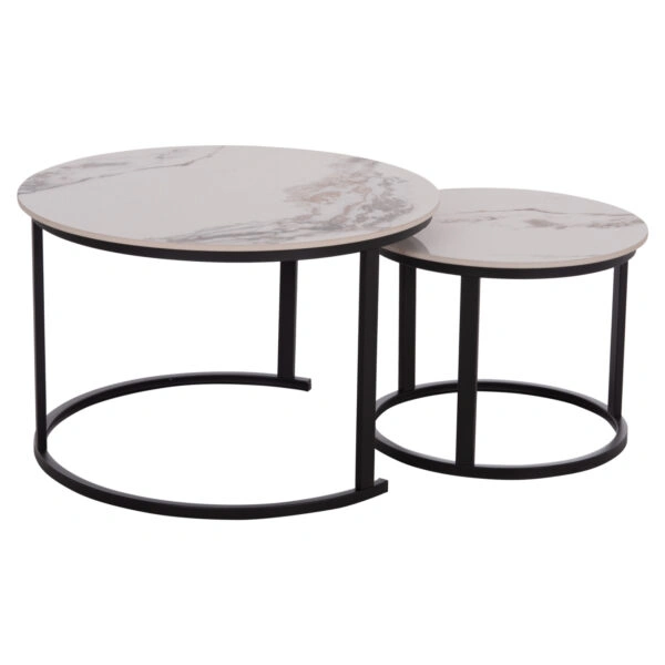 ΤΡΑΠΕΖΙ ΣΑΛΟΝΙΟΥ 2ΤΜΧ TALOS HM18140.03 ΛΕΥΚΟ ΜΕ ΚΑΦΕ ΝΕΡΑ ΚΕΡΑΜΙΚΟ TOP Φ70x45,5Υ