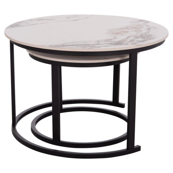 ΤΡΑΠΕΖΙ ΣΑΛΟΝΙΟΥ 2ΤΜΧ TALOS HM18140.03 ΛΕΥΚΟ ΜΕ ΚΑΦΕ ΝΕΡΑ ΚΕΡΑΜΙΚΟ TOP Φ70x45,5Υ