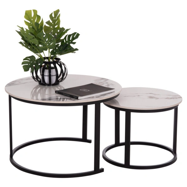 ΤΡΑΠΕΖΙ ΣΑΛΟΝΙΟΥ 2ΤΜΧ TALOS HM18140.03 ΛΕΥΚΟ ΜΕ ΚΑΦΕ ΝΕΡΑ ΚΕΡΑΜΙΚΟ TOP Φ70x45,5Υ