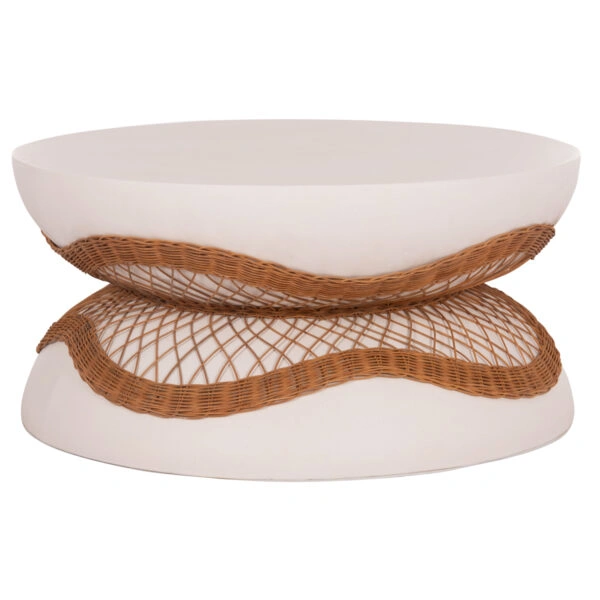 ΤΡΑΠΕΖΙ ΣΑΛΟΝΙΟΥ ANNA HM18157.02 FIBER CEMENT ΛΕΥΚΟ-ΦΥΣΙΚΟ RATTAN--Φ92x44.5Υεκ