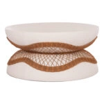 ΤΡΑΠΕΖΙ ΣΑΛΟΝΙΟΥ ANNA HM18157.02 FIBER CEMENT ΛΕΥΚΟ-ΦΥΣΙΚΟ RATTAN--Φ92x44.5Υεκ
