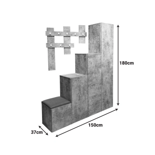 Έπιπλο εισόδου Nenich  σε γκρι oak απόχρωση 150x37x180εκ