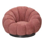 Πολυθρόνα περιστρεφόμενη με σκαμπό Nester  μπουκλέ ύφασμα σε απόχρωση σάπιο μήλο 98x97x69εκ