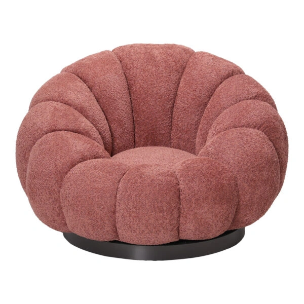 Πολυθρόνα περιστρεφόμενη με σκαμπό Nester  μπουκλέ ύφασμα σε απόχρωση σάπιο μήλο 98x97x69εκ