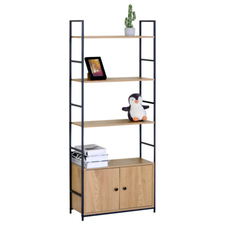 Ραφιέρα ArteLibre ELRIDGE Με Ντουλάπι Δρυς/Μαύρο Μοριοσανίδα/Μέταλλο 58.6x23.5x144cm