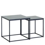 Τραπεζάκι Σαλονιού ArteLibre SOMERTON Μαύρο Μάρμαρο Μοριοσανίδα/Μέταλλο 40x40x50/35x35x45cm Σετ 2Τμχ