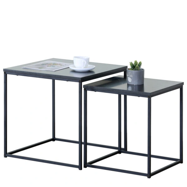 Τραπεζάκι Σαλονιού ArteLibre SOMERTON Μαύρο Μάρμαρο Μοριοσανίδα/Μέταλλο 40x40x50/35x35x45cm Σετ 2Τμχ