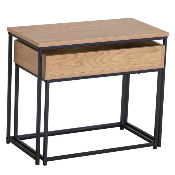 Τραπεζάκι Σαλονιού ArteLibre BELLINGTON Δρυς/Μαύρο Μοριοσανίδα/Μέταλλο 60x30x50/55x30x45cm Σετ 2Τμχ