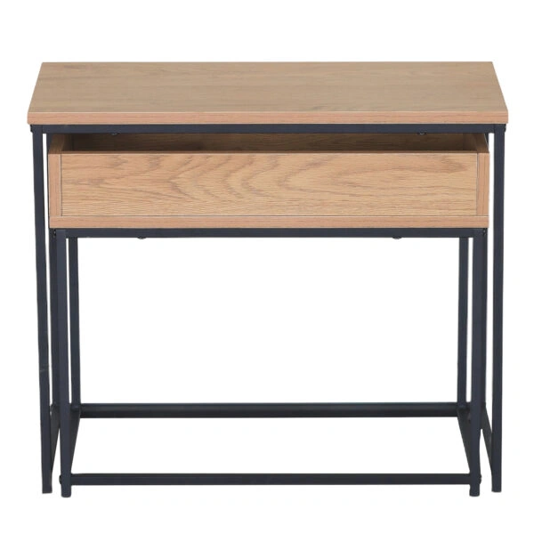 Τραπεζάκι Σαλονιού ArteLibre BELLINGTON Δρυς/Μαύρο Μοριοσανίδα/Μέταλλο 60x30x50/55x30x45cm Σετ 2Τμχ