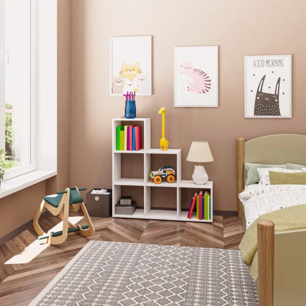 Βιβλιοθήκη Schody σε λευκή απόχρωση 105.5x29.2x107εκ