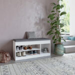 Έπιπλο εισόδου- σκαμπό- παπουτσοθήκη Oriental σε λευκή απόχρωση 100x37.2x50εκ