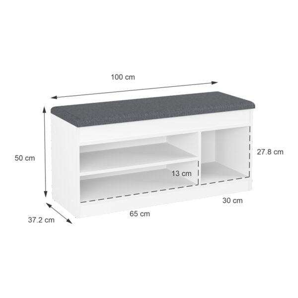 Έπιπλο εισόδου- σκαμπό- παπουτσοθήκη Oriental σε λευκή απόχρωση 100x37.2x50εκ