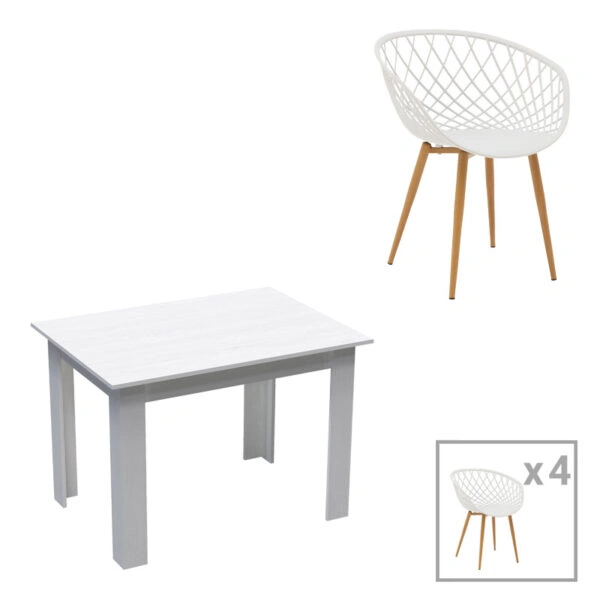 Τραπεζαρία Manka-Ezra  σετ 5τεμ σε λευκή απόχρωση 110x80x77εκ