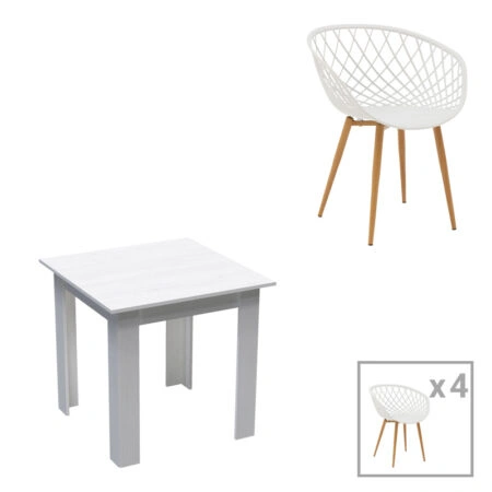 Τραπεζαρία Manka-Ezra  σετ 3τεμ σε λευκή απόχρωση 80x80x77εκ