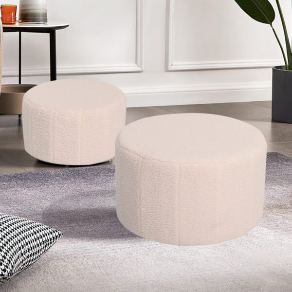 Σκαμπό - Πουφ Gabello σετ 2τεμ ύφασμα μπουκλέ μπεζ Φ44x26.5εκ