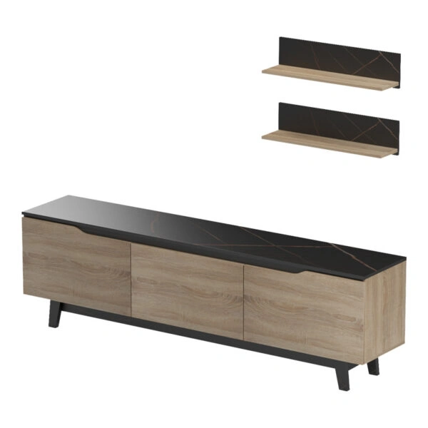 Σύνθετο σαλονιού Kasia  σε μαύρο μαρμάρου-sonoma απόχρωση 180x35x48.5εκ