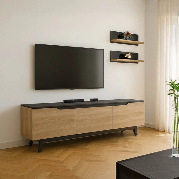 Σύνθετο σαλονιού Kasia  σε μαύρο μαρμάρου-sonoma απόχρωση 180x35x48.5εκ