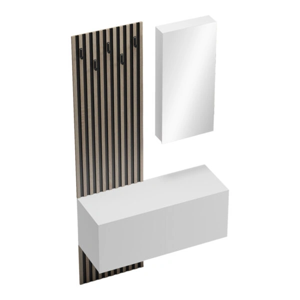 Έπιπλο εισόδου με καθρέπτη Arika  σε λευκό-sonoma απόχρωση 100x37.1x199.5εκ