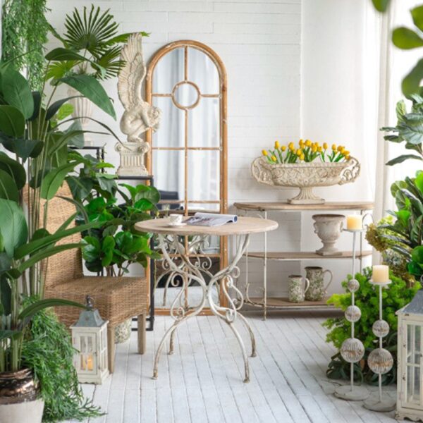 Artekko Alcott Κονσόλα Ραφιέρα Ξύλο Ελάτης Μέταλλο Λευκή Πατίνα (110x35.5x81.5)cm