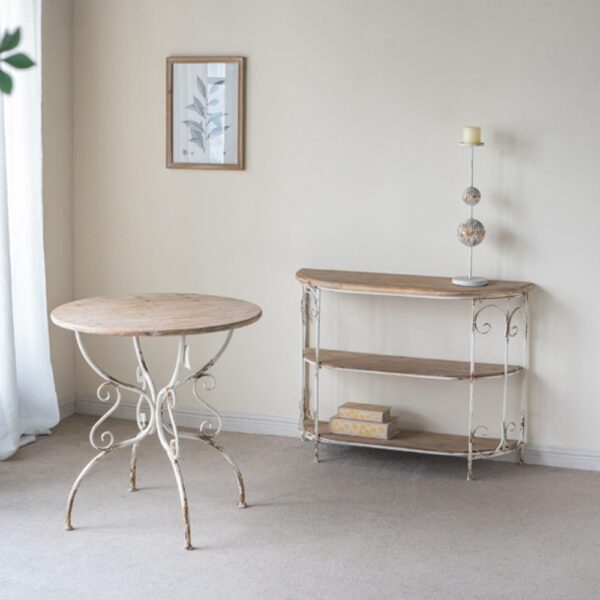 Artekko Alcott Κονσόλα Ραφιέρα Ξύλο Ελάτης Μέταλλο Λευκή Πατίνα (110x35.5x81.5)cm