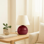 Φωτιστικό επιτραπέζιο Alaska Megapap E27 μεταλλικό - ύφασμα Pvc χρώμα μπορντώ - κρεμ Ø22x30εκ.