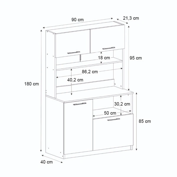 Έπιπλο κουζίνας Tuco 2 Megapap χρώμα λευκό 90x40x180εκ.