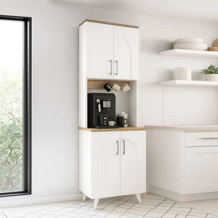 Έπιπλο κουζίνας Kalira 2 Megapap χρώμα λευκό - rota oak 60x40x196εκ.