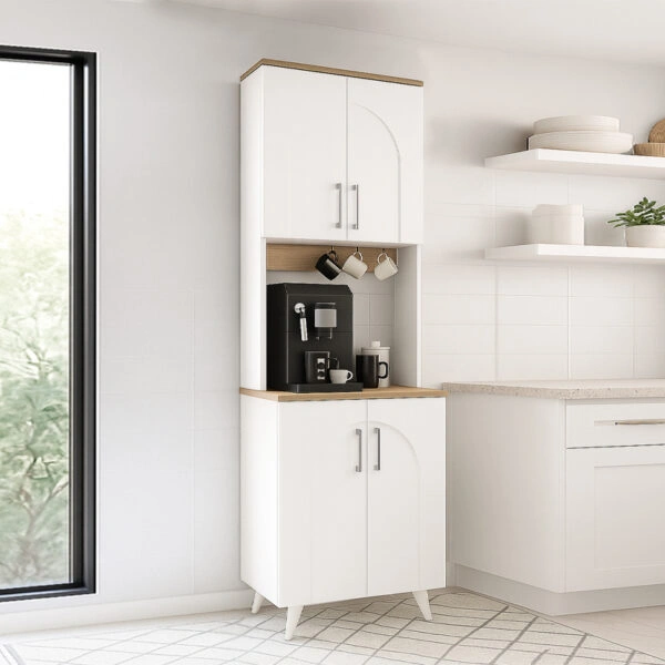 Έπιπλο κουζίνας Kalira 2 Megapap χρώμα λευκό - rota oak 60x40x196εκ.