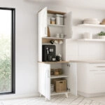Έπιπλο κουζίνας Kalira 2 Megapap χρώμα λευκό - rota oak 60x40x196εκ.