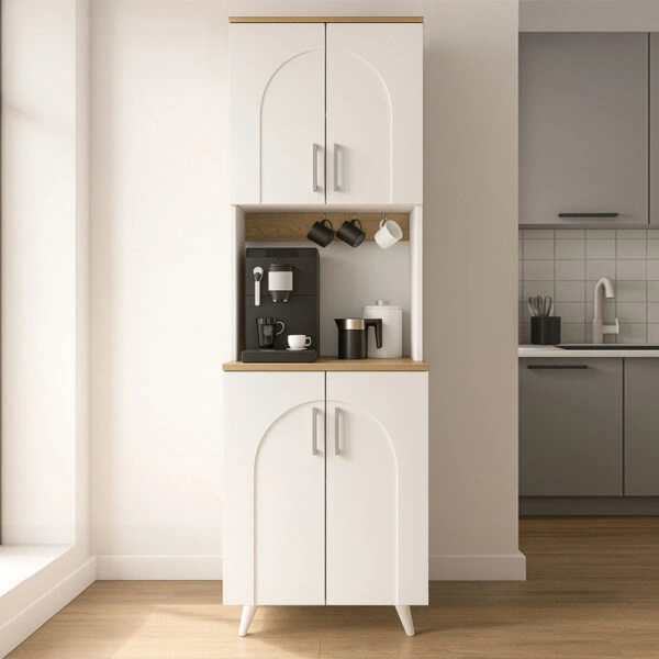 Έπιπλο κουζίνας Kalira 2 Megapap χρώμα λευκό - rota oak 60x40x196εκ.