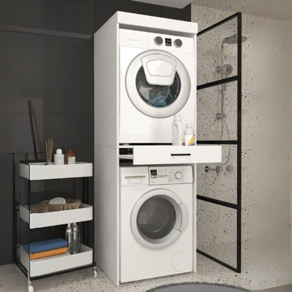 Έπιπλο πλυντηρίου - στεγνωτηρίου Fika Megapap χρώμα λευκό 67x61,8x198,5εκ.