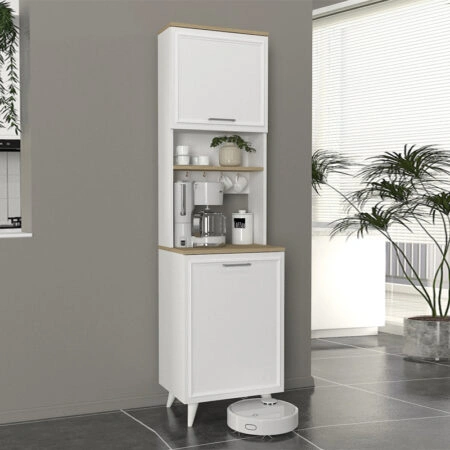 Έπιπλο κουζίνας Potter 1 Megapap χρώμα λευκό - rota oak 53,4x39,6x196,1εκ.