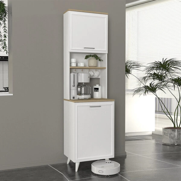 Έπιπλο κουζίνας Potter 1 Megapap χρώμα λευκό - rota oak 53,4x39,6x196,1εκ.