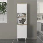 Έπιπλο κουζίνας Potter 1 Megapap χρώμα λευκό - rota oak 53,4x39,6x196,1εκ.