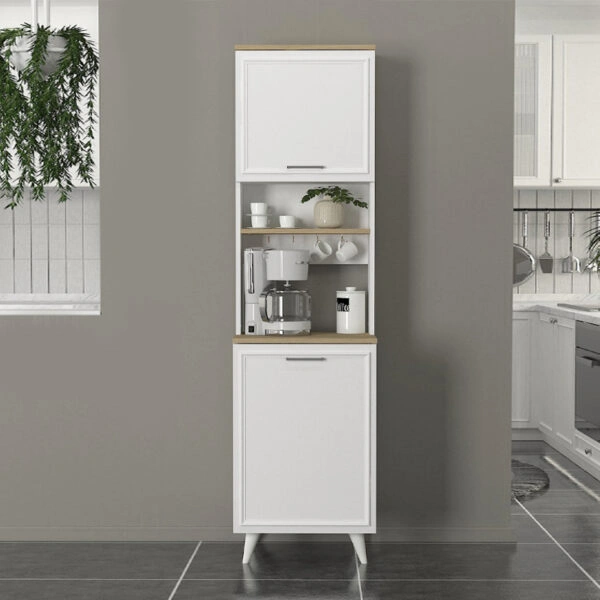 Έπιπλο κουζίνας Potter 1 Megapap χρώμα λευκό - rota oak 53,4x39,6x196,1εκ.