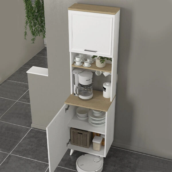 Έπιπλο κουζίνας Potter 1 Megapap χρώμα λευκό - rota oak 53,4x39,6x196,1εκ.