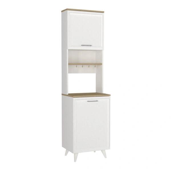 Έπιπλο κουζίνας Potter 1 Megapap χρώμα λευκό - rota oak 53,4x39,6x196,1εκ.