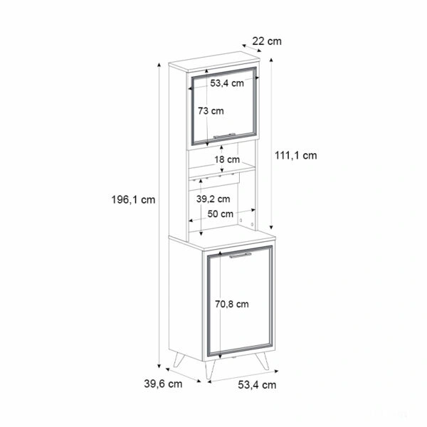 Έπιπλο κουζίνας Potter 1 Megapap χρώμα λευκό - rota oak 53,4x39,6x196,1εκ.
