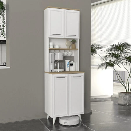 Έπιπλο κουζίνας Potter 2 Megapap χρώμα λευκό - rota oak 60x40x196,1εκ.