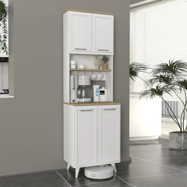 Έπιπλο κουζίνας Potter 2 Megapap χρώμα λευκό - rota oak 60x40x196,1εκ.