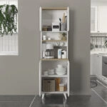 Έπιπλο κουζίνας Potter 2 Megapap χρώμα λευκό - rota oak 60x40x196,1εκ.